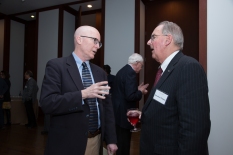 Charles Stewart III and Jonathan Fanton converse during the reception for "Populism and the Future of American Politics."